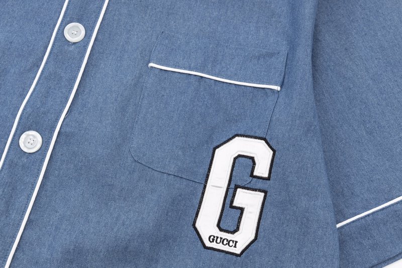 Рубашка Gucci With V-Neck "Blue" фото № 6