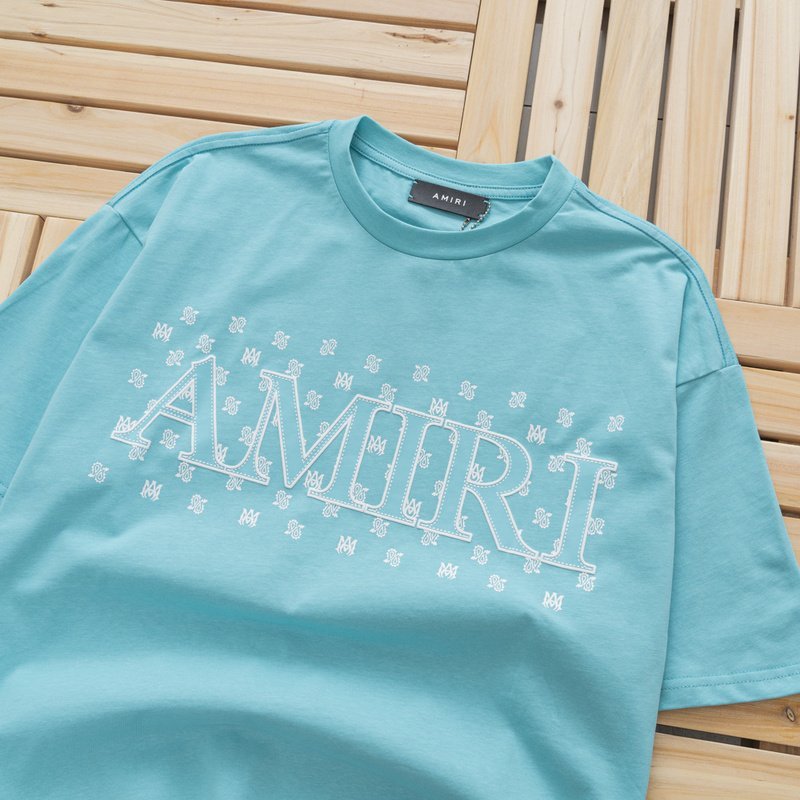Футболка Amiri With Text Logo-Patch "Blue" фото № 5