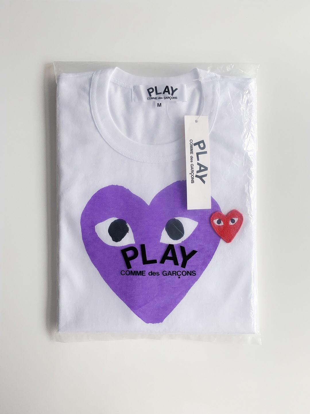 Футболка Comme des Garçons Play Purple Heart Eyes "White" фото № 2