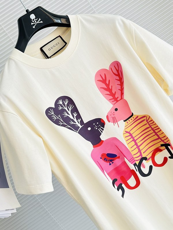Футболка Gucci Rabbits With Brand Logo Print "Cream" фото № 3