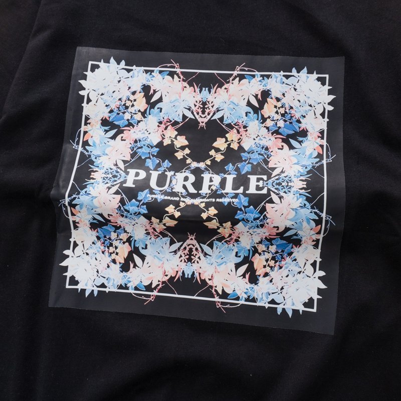 Футболка Purple Brand Rectangle Decorated By Flowers "Black" фото № 2