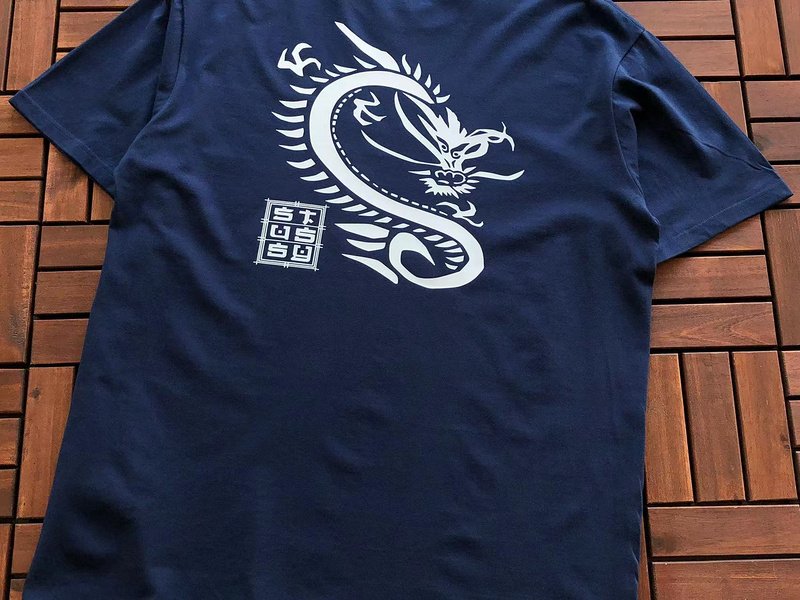 Футболка Stussy Dragon With Hieroglyphs "Blue" фото № 2