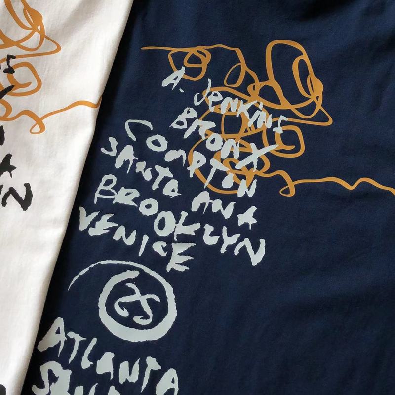 Футболка Stussy List With Cities And Letter With Mirror Image "Blue" фото № 4