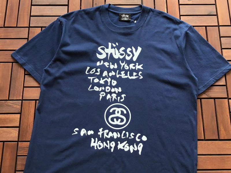 Футболка Stussy List With Cities And Letter With Mirror Image "Blue" фото № 8