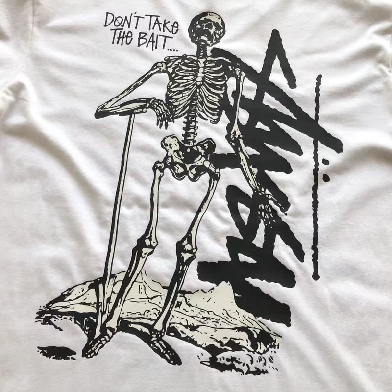 Футболка Stussy Skeleton With Inscription Don't Take The Bait "White" фото № 3