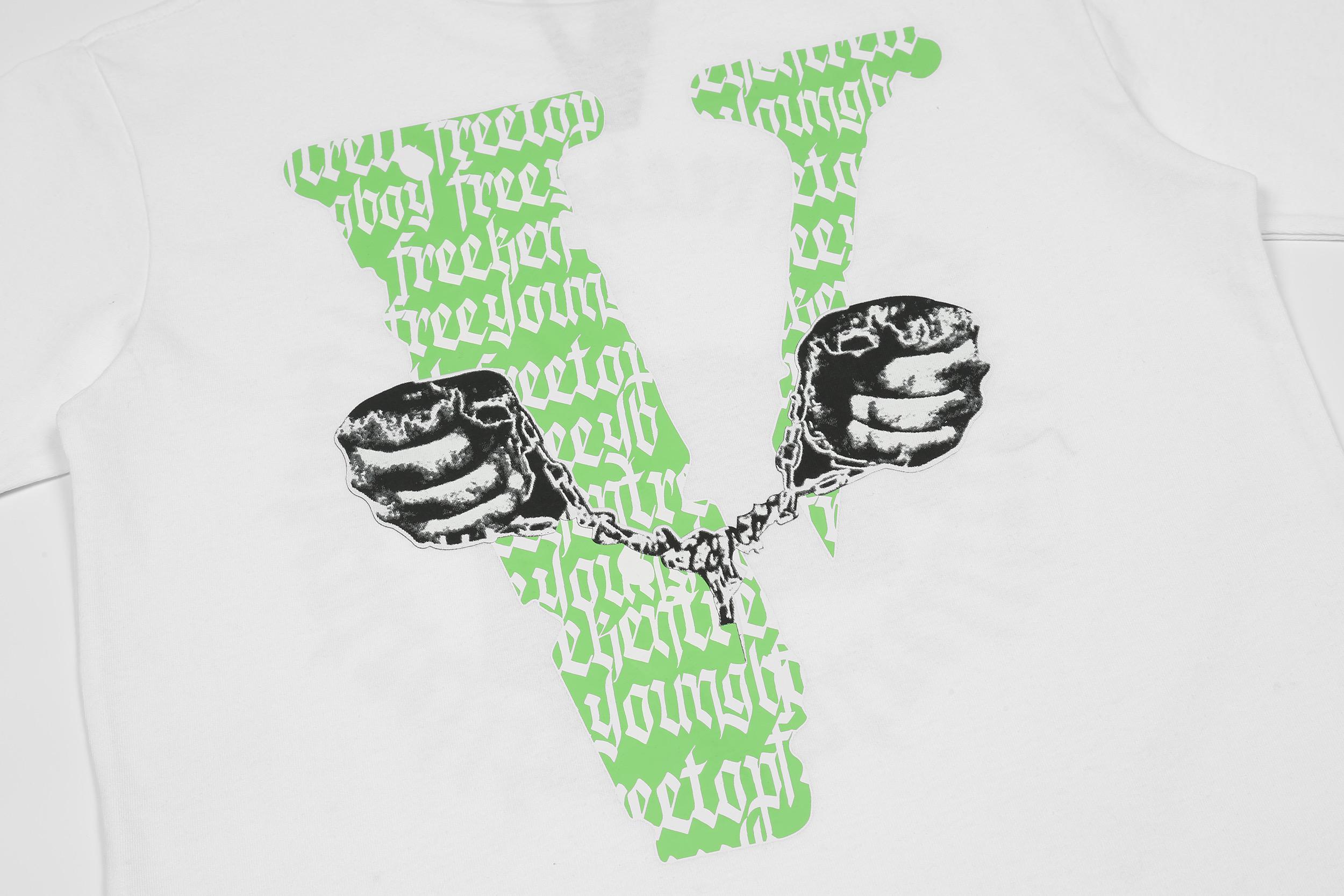 Футболка Vlone Green Print V Two Hands "White" фото № 6