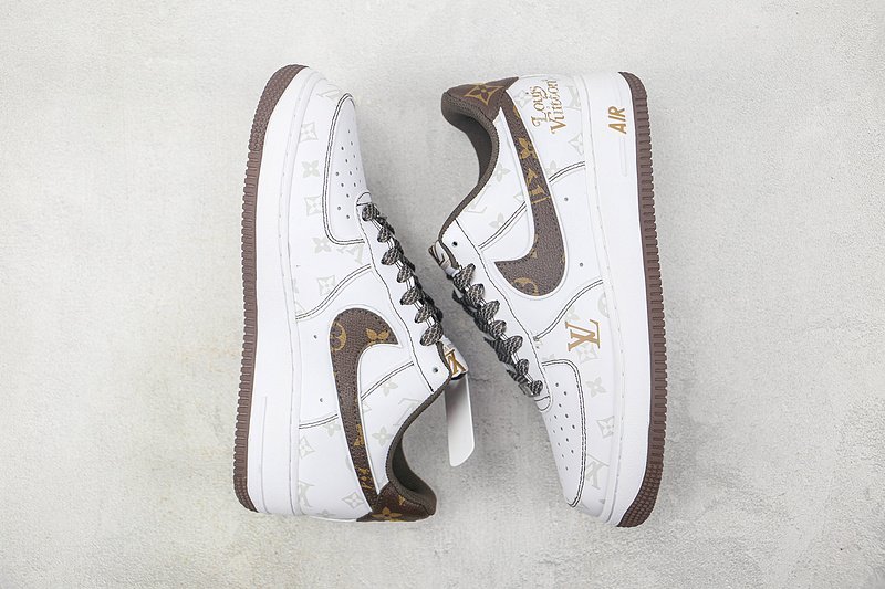 Loui Vuitton x Nike Air Force 1 07 Low "White/Brown/Metallic Gold" фото № 7