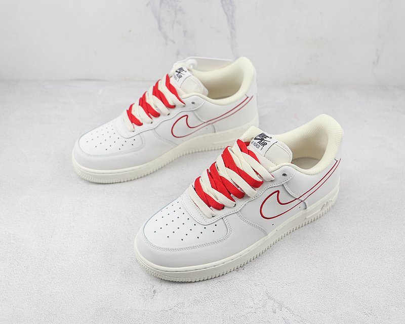Nike Air Force 1 Low "Cream White and Red Electric Embroidered Hook" фото № 5