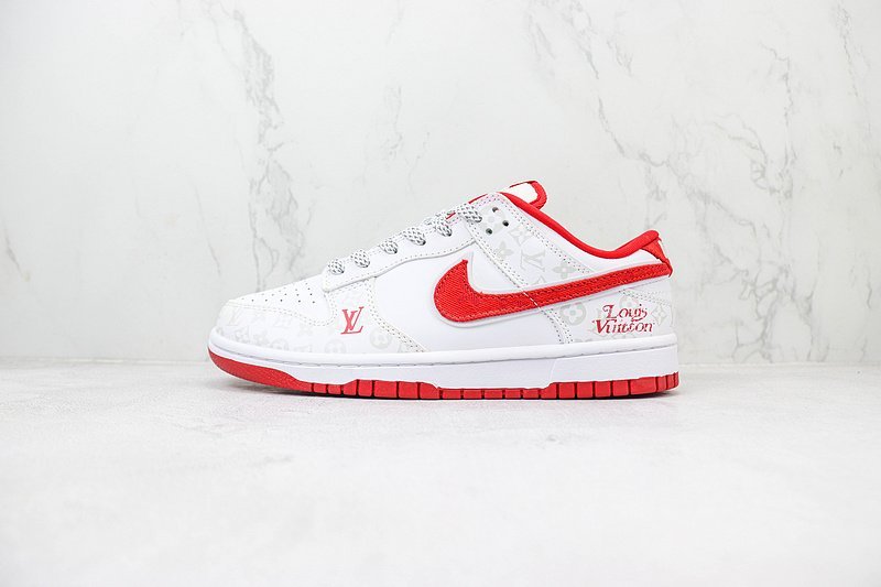 Louis Vuitton x Nike Dunk Low "White/Red" фото № 2