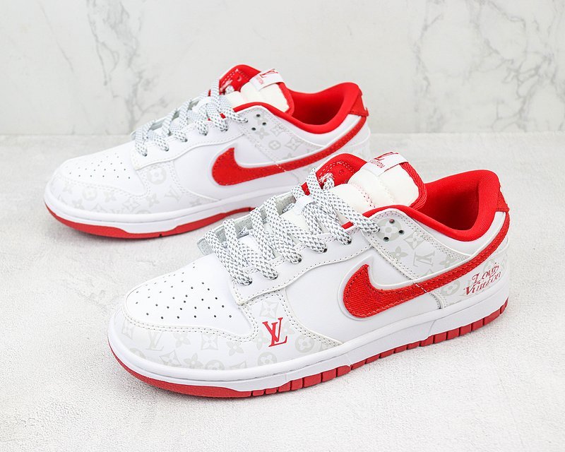 Louis Vuitton x Nike Dunk Low "White/Red" фото № 5