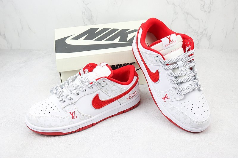 Louis Vuitton x Nike Dunk Low "White/Red" фото № 7