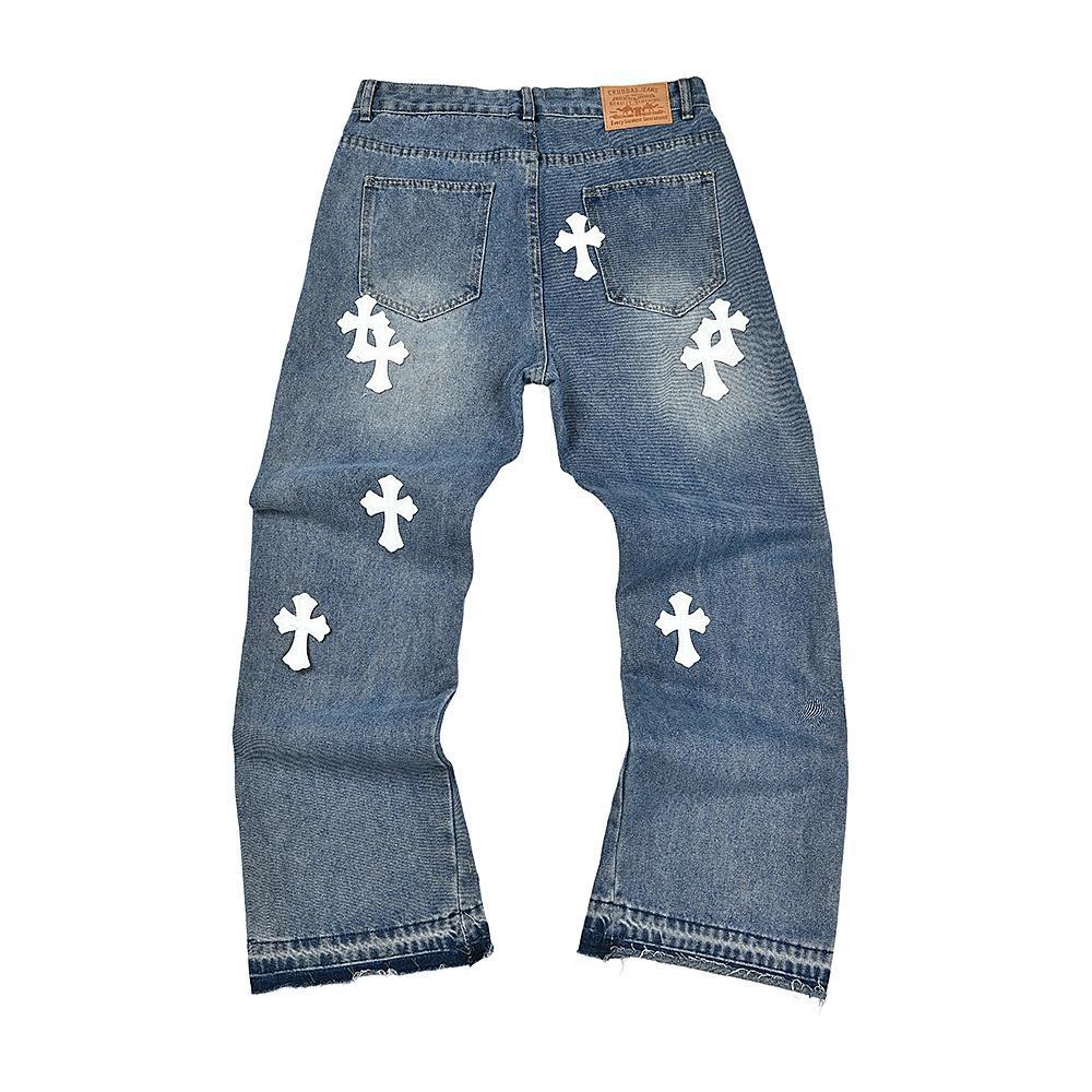 Джинсы Chrome Hearts x Gallery Dept White Cross "Blue" фото № 2
