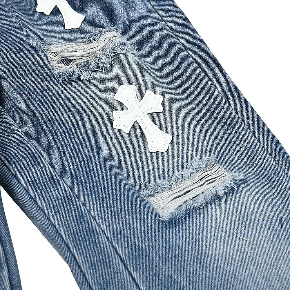 Джинсы Chrome Hearts x Gallery Dept White Cross "Blue" фото № 4