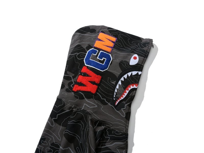 Худи A Bathing Ape Camouflage Shark Zip "Black" фото № 4