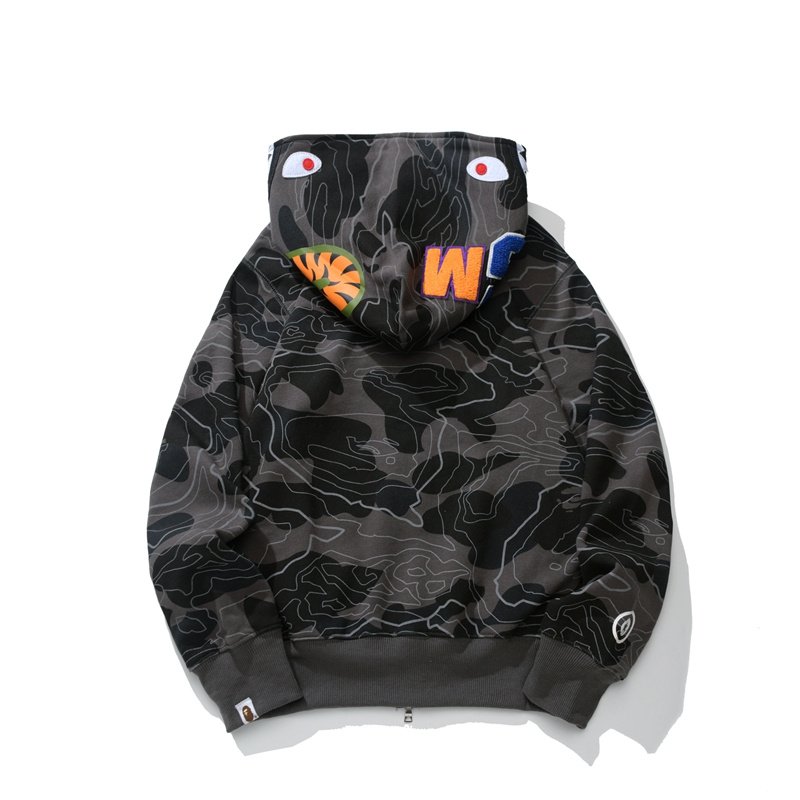 Худи A Bathing Ape Camouflage Shark Zip "Black" фото № 2