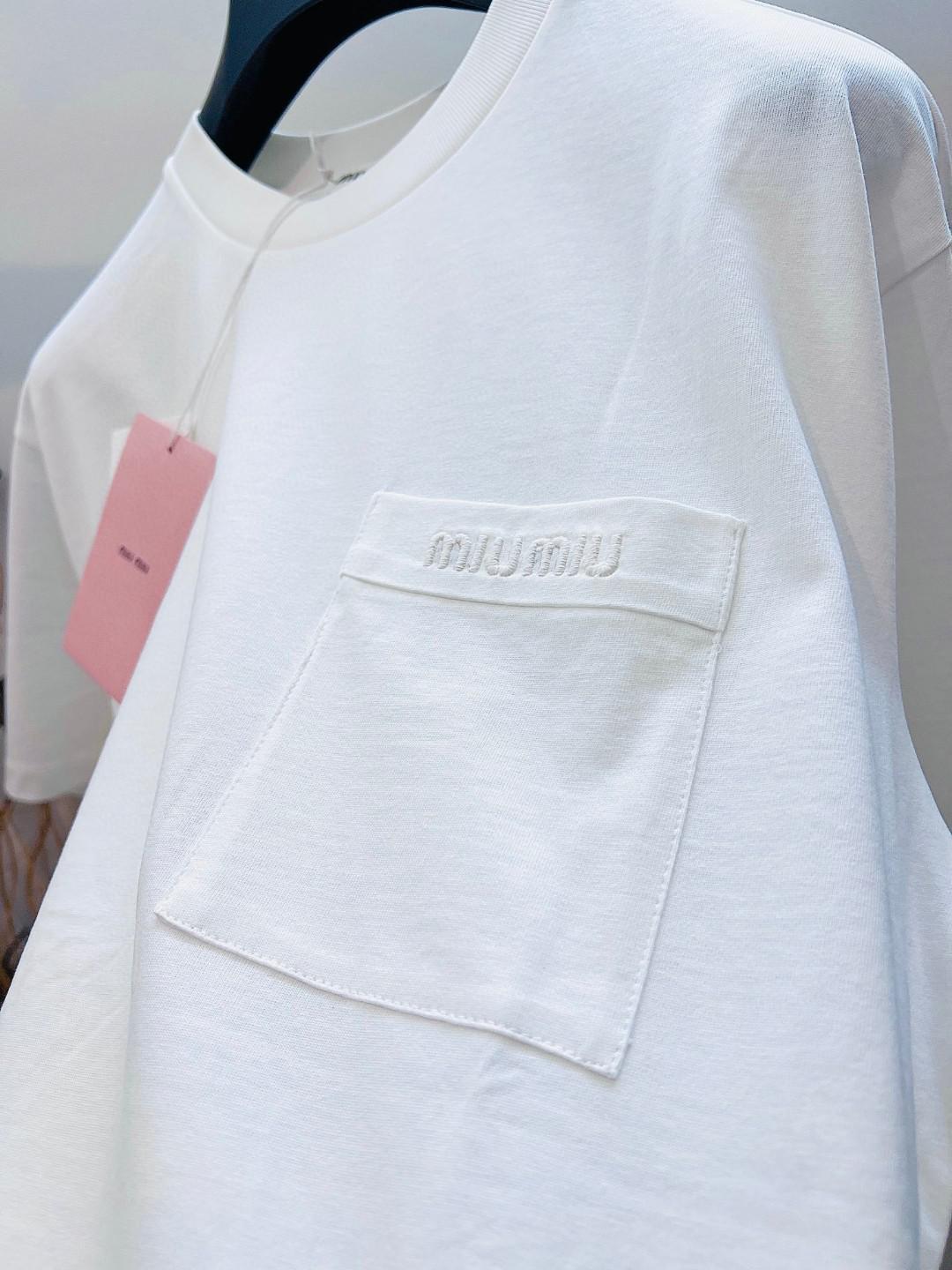 Футболка Miu Miu Frontside Logo On Frontside Pocket Miu Miu "White" фото № 6