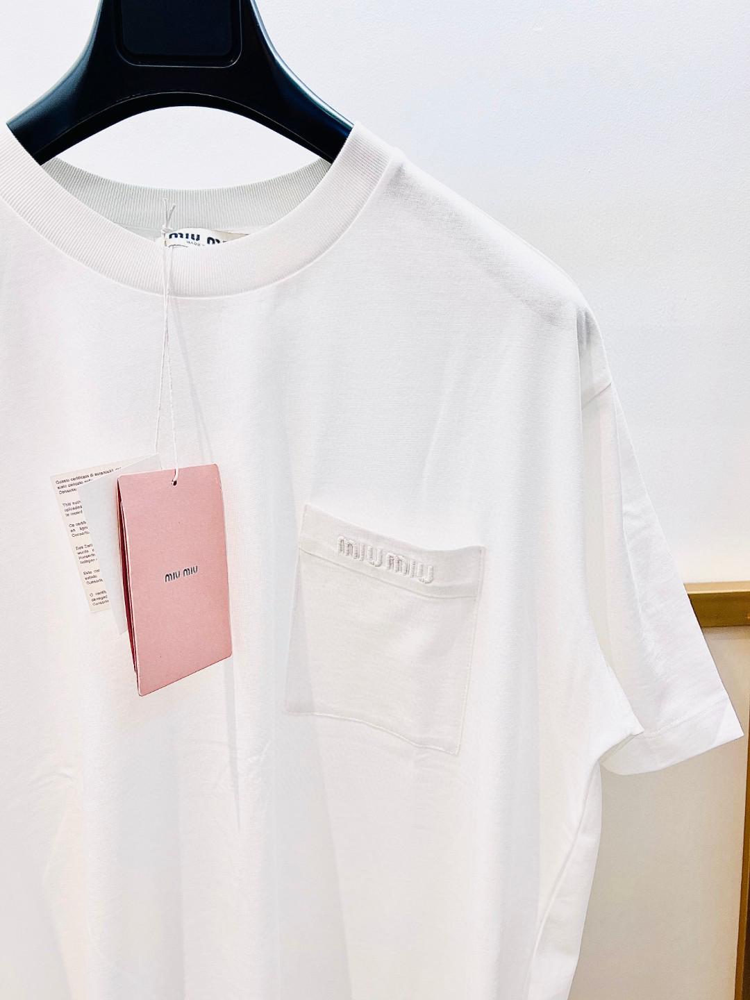 Футболка Miu Miu Frontside Logo On Frontside Pocket Miu Miu "White" фото № 5