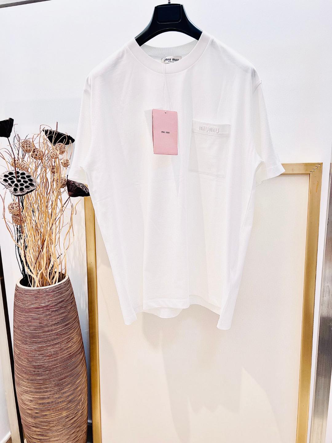 Футболка Miu Miu Frontside Logo On Frontside Pocket Miu Miu "White" фото № 4