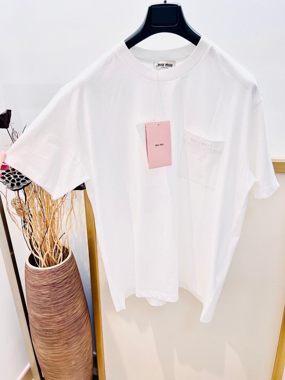 Футболка Miu Miu Frontside Logo On Frontside Pocket Miu Miu "White" фото № 3