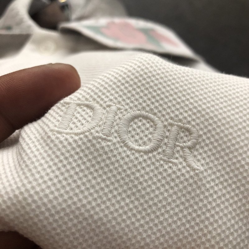 Поло Dior With A Patterned Collar "White" фото № 8