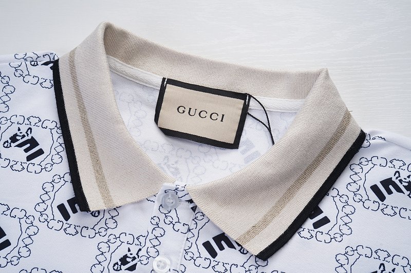 Поло Gucci Print Of Squares With An Image "White/Blue" фото № 2