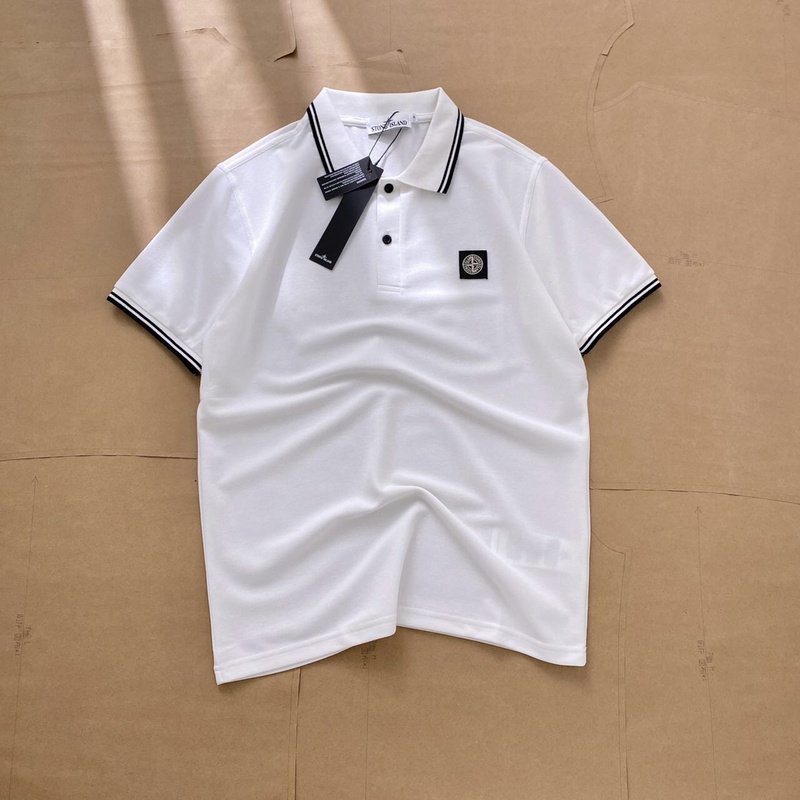 Поло Stone Island With Edging And Black Logo "White" фото № 2