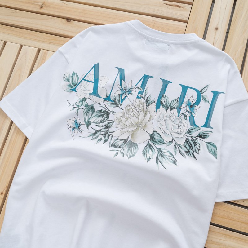 Футболка Amiri Logo With White Flowers "White" фото № 3