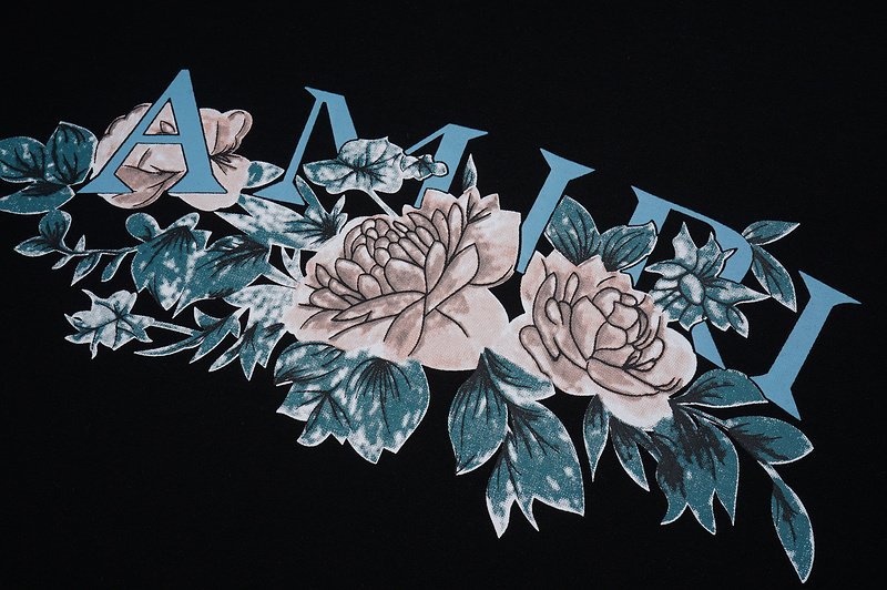 Футболка Amiri Logo Decorated With Flowers "Black" фото № 5