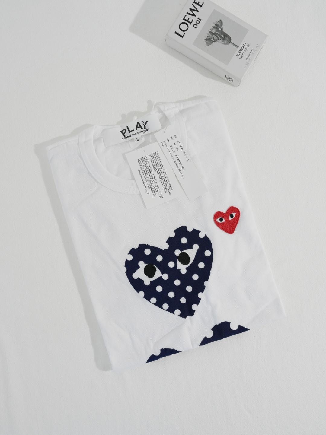 Футболка Comme des Garçons Play Polka Dot Blue Heart Eyes "White" фото № 6