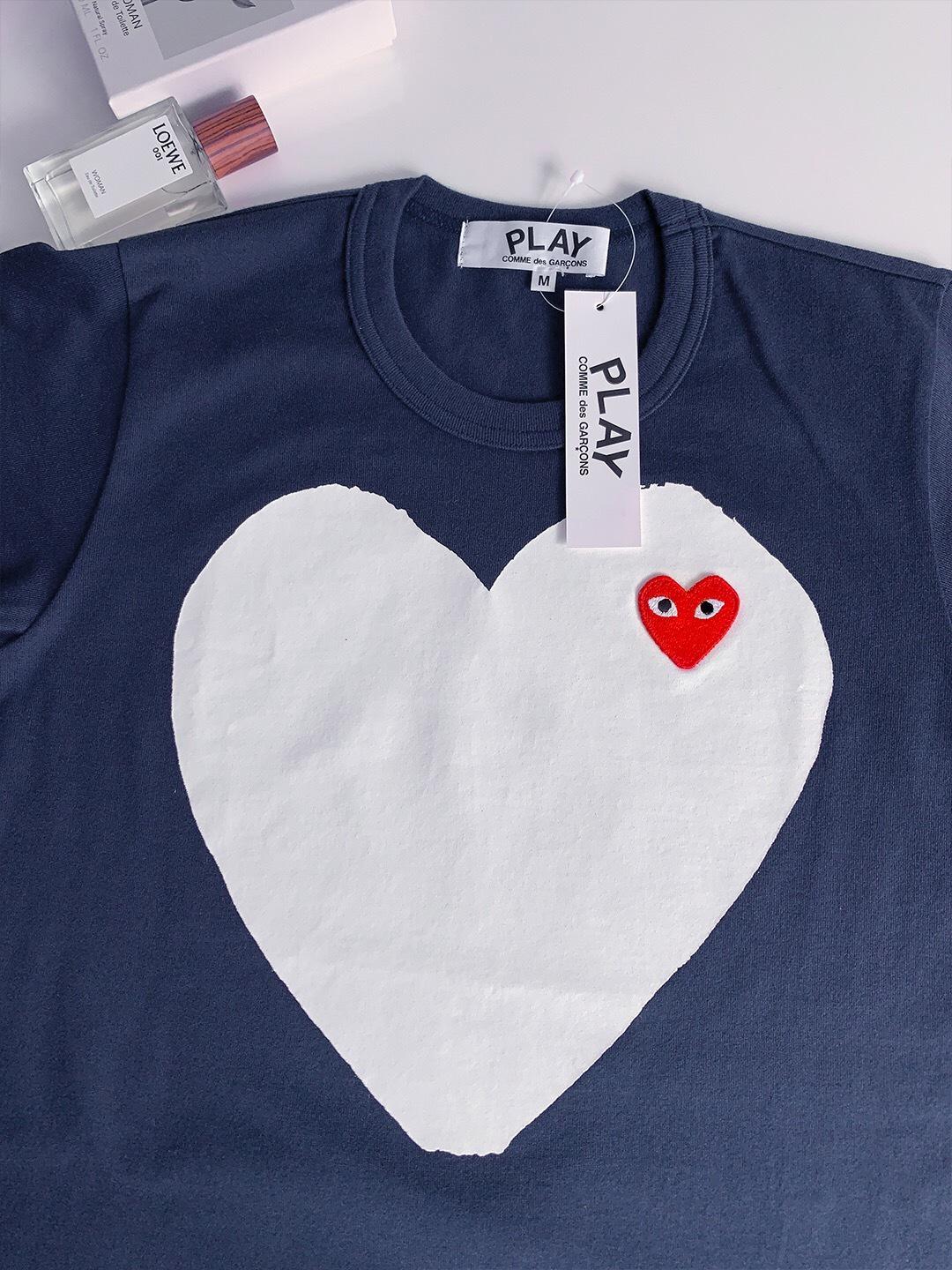 Футболка Comme des Garçons Play Big White Logo "Navy Blue" фото № 3