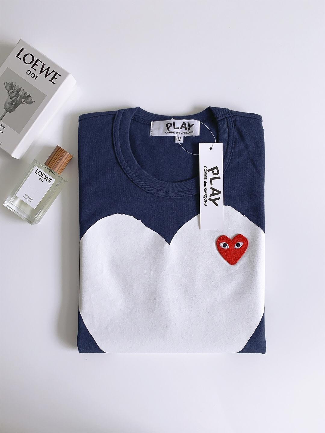 Футболка Comme des Garçons Play Big White Logo "Navy Blue" фото № 2