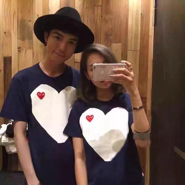 Футболка Comme des Garçons Play Big White Logo "Navy Blue" фото № 8