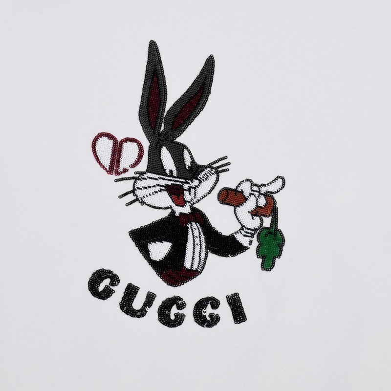 Футболка Gucci Print Of Rabbit Made Of Sequins "White" фото № 4