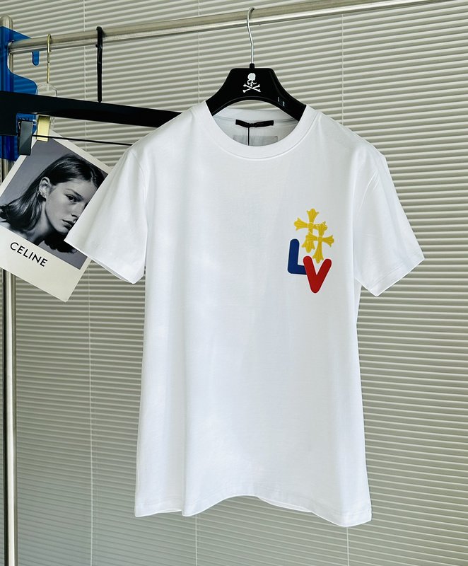 Футболка Louis Vuitton X Chrome Hearts With Color Logos Of Two Brands "White" фото № 5