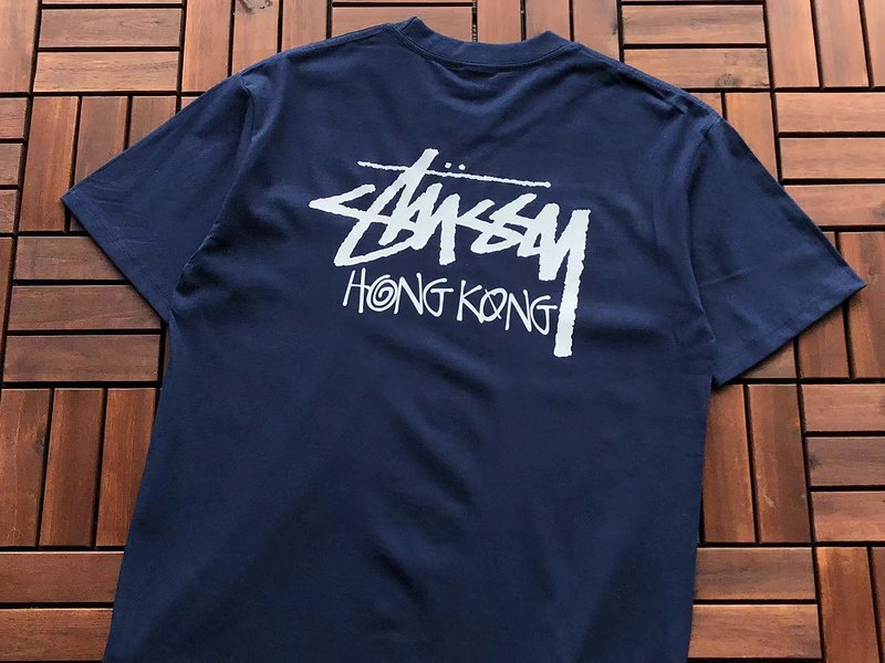 Футболка Stussy Logo And Inscription Hong Kong "Blue" фото № 2