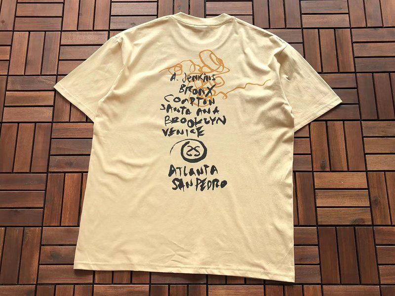 Футболка Stussy List With Cities And Letter With Mirror Image "Brown" фото № 2