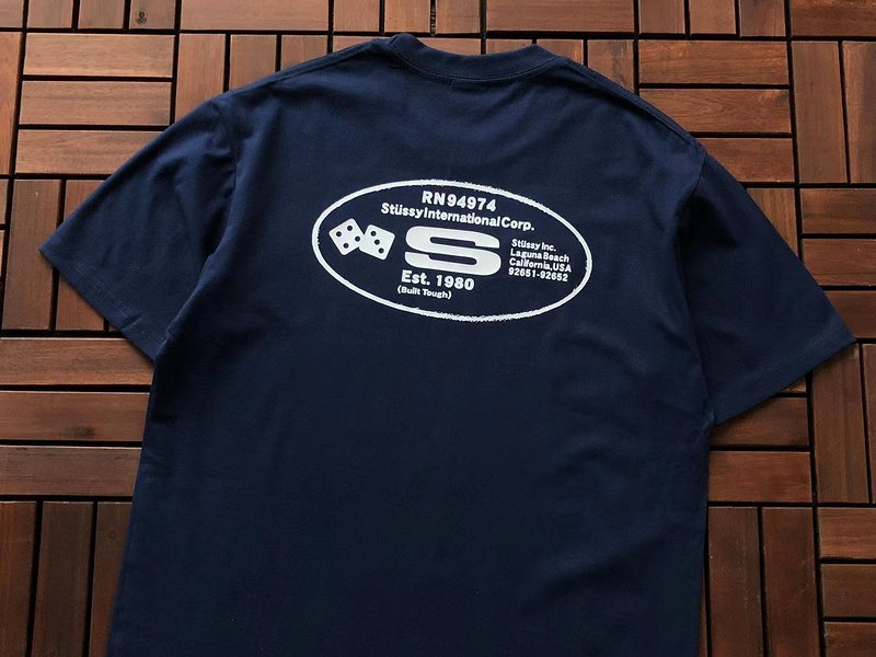 Футболка Stussy Lettering And Playing Cubes In Oval "Blue" фото № 4