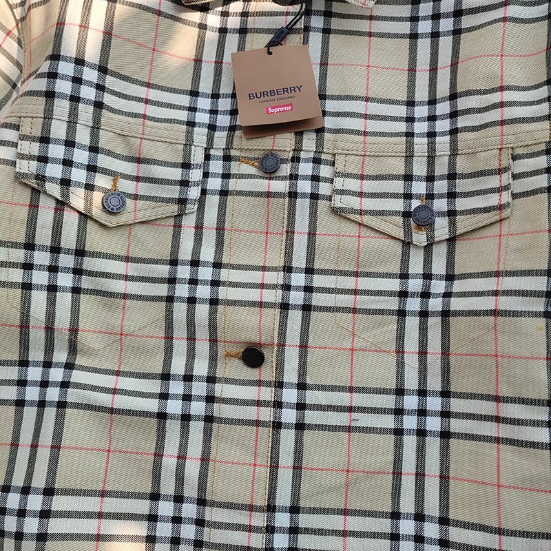 Джинсовая Куртка Burberry X Supreme In A Cage And With A Logo "Beige/White" фото № 4