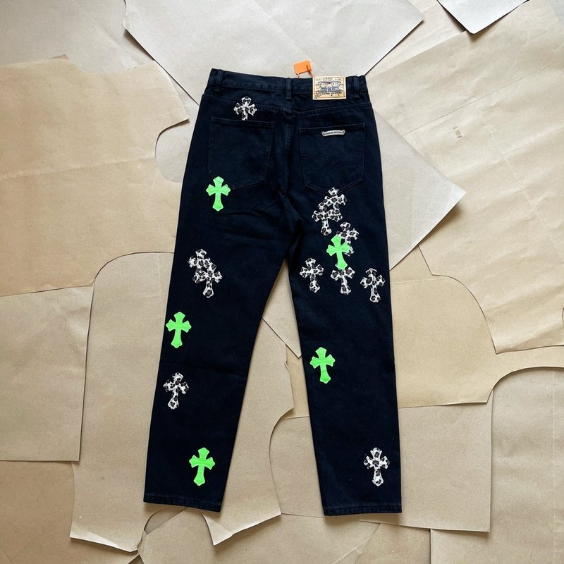 Джинсы Chrome Hearts Green/Cheetah Cross Denim "Black" фото № 2