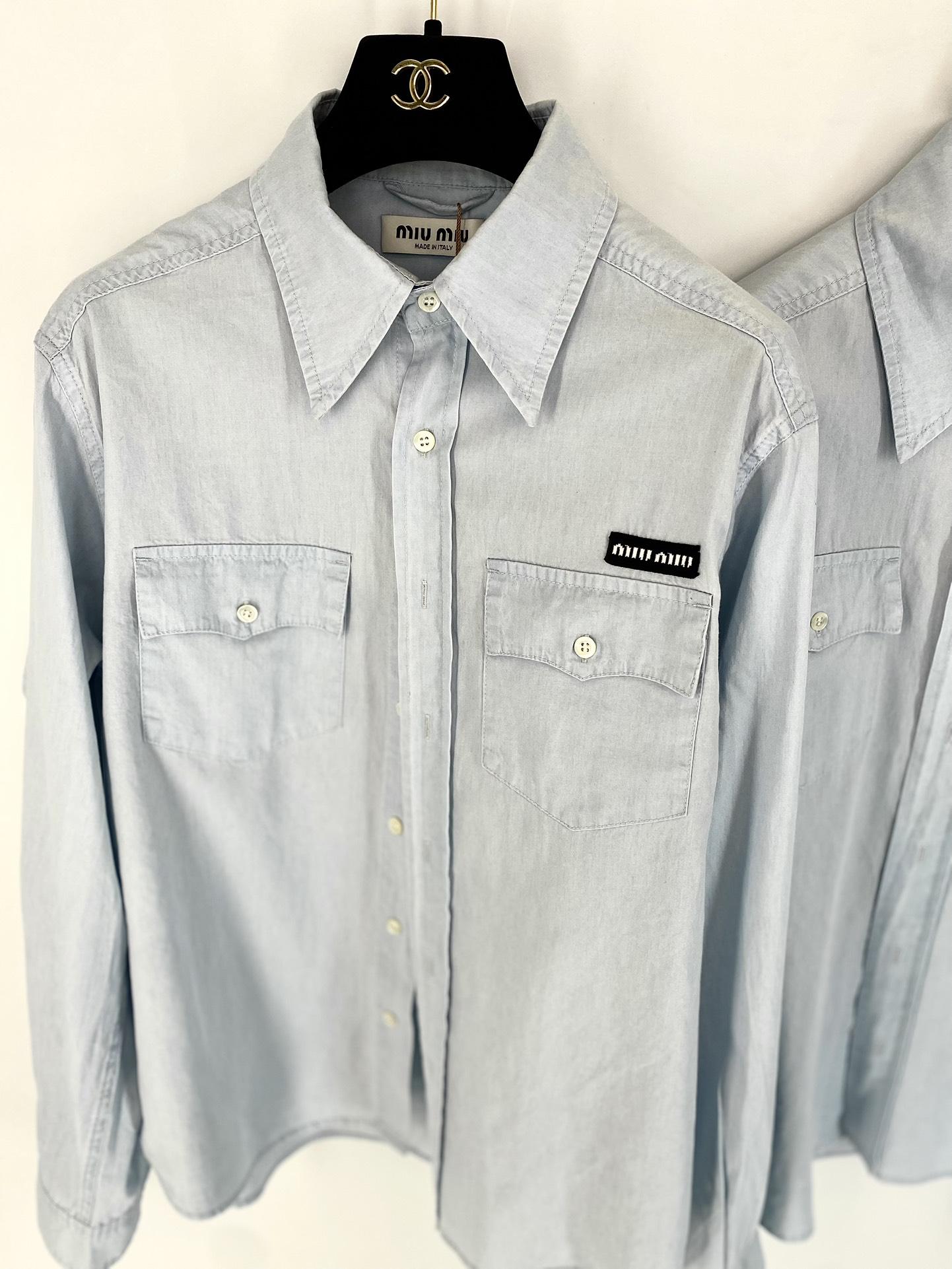 Рубашка Miu Miu Frontside Black Stripe White Logo "Gray" фото № 2