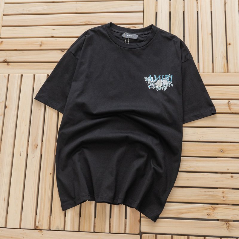 Футболка Amiri Logo With White Flowers "Black" фото № 2