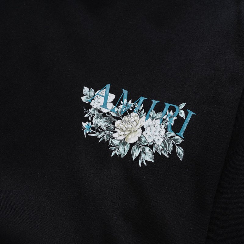 Футболка Amiri Logo With White Flowers "Black" фото № 4