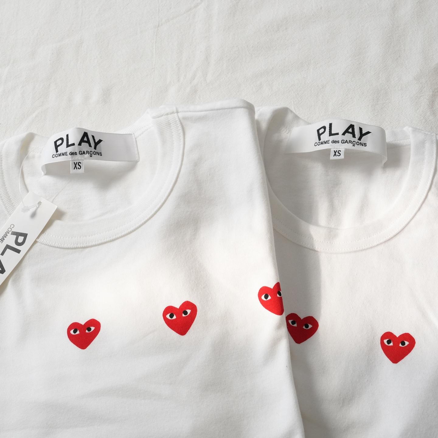 Футболка Comme des Garçons Play Triple Heart Eyes "White" фото № 2