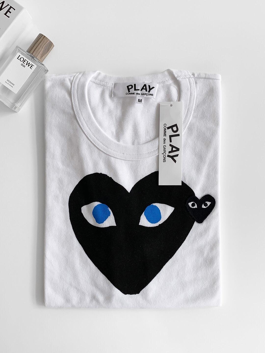 Футболка Comme des Garçons Play Small Black Heart Blue Eyes "White" фото № 2