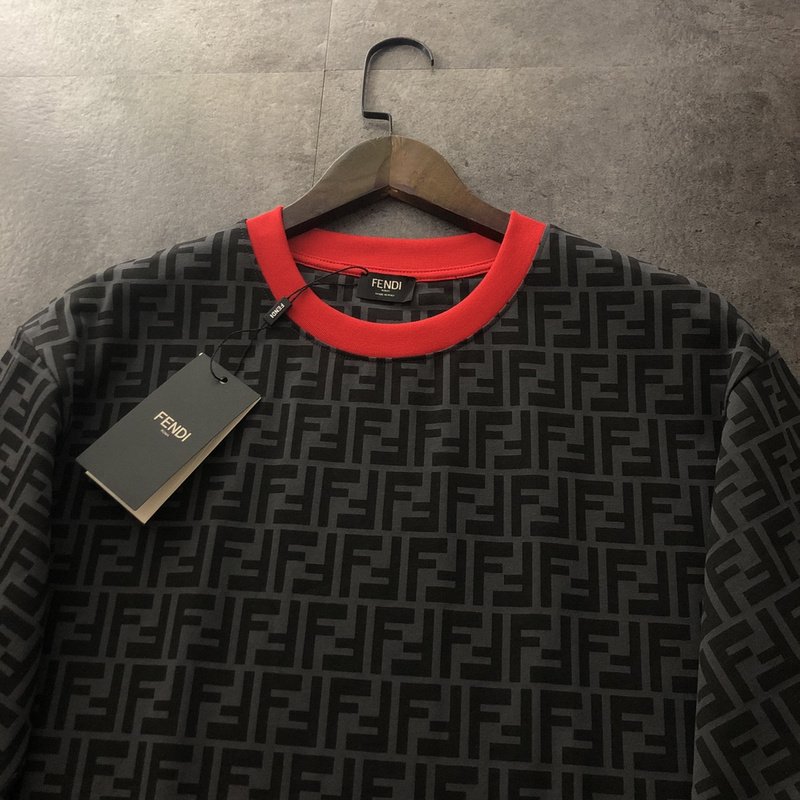 Футболка Fendi With A Red Collar "Black" фото № 6