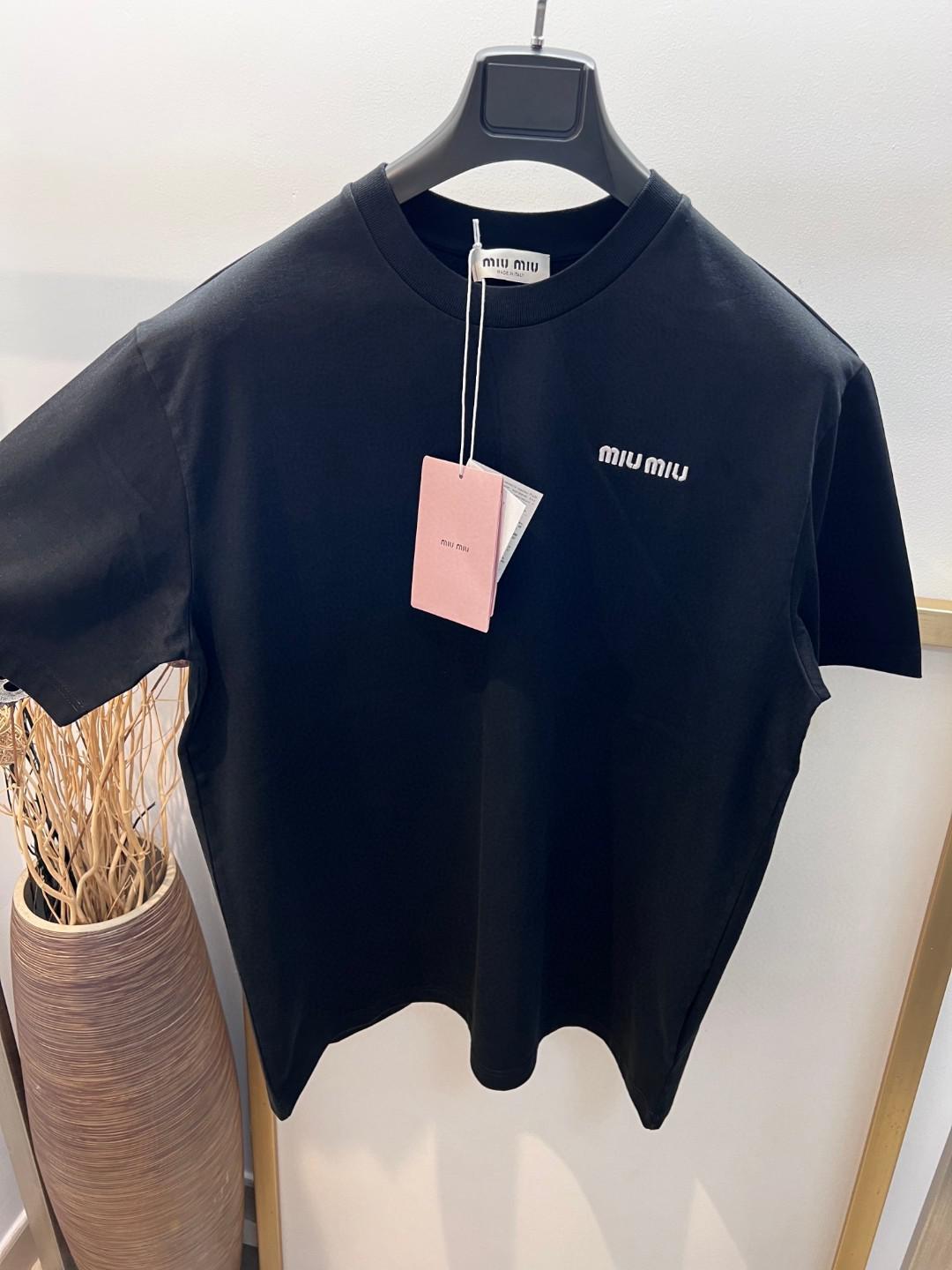 Футболка Miu Miu Frontside Contrast Color Logotype Miu Miu "Black" фото № 4