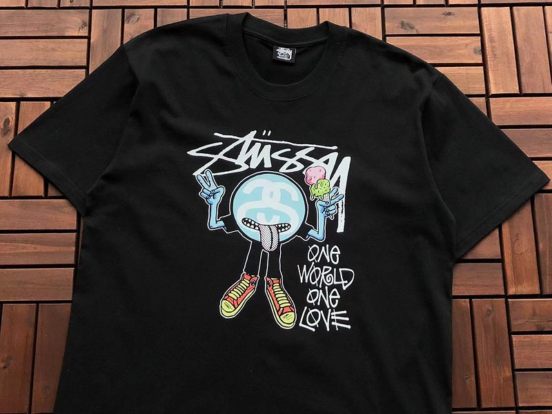 Футболка Stussy Figure With Inscription One World One Love "Black" фото № 4