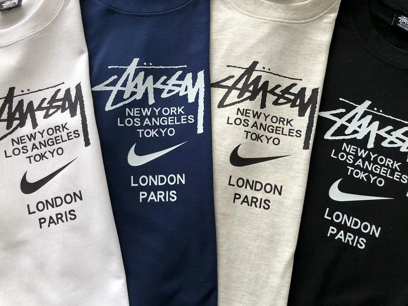 Футболка Stussy Cities List And Nike Logo "Blue" фото № 3