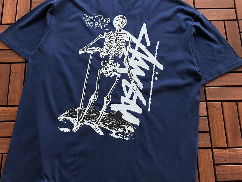 Футболка Stussy Skeleton With Inscription Don't Take The Bait "Blue" фото № 2
