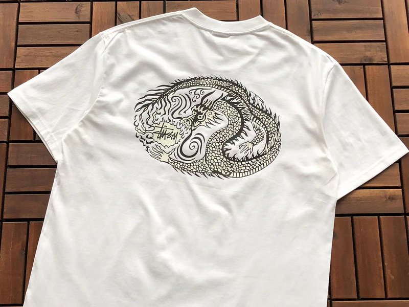 Футболка Stussy Round Dragon Print Back "White" фото № 2